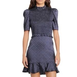 Sandro Navy Polka Dot Ruffle-Hem Mini Dress
